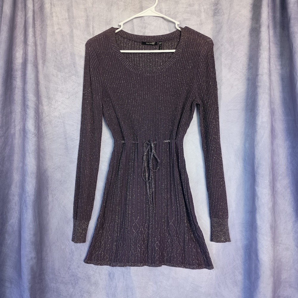 Daisy Fuentes Metallic Purple Ribbed Sweater Dress